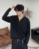 Peren cut-out henley neck long-sleeved T-shirt