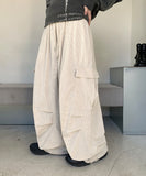 [unisex] Kakoni banding string corduroy wide parachute cargo pants