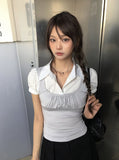 Mindum Fake Layered Shirring Bustier Puff Shirt