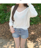 Feminine V-Neck Sleeve Slit See-Through Long Sleeve Knit