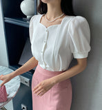 Roble Heart Neck Puff Blouse