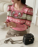 Wendys Color Matching Flower Embroidery Knit