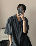 Linen s s open collar short sleeve shirt