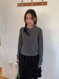Shukan Ribbed Round Long Sleeve Tee