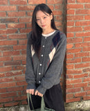 Migon Argyle Round Knit Cardigan