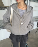 Ponel Grid Check Windbreaker Nylon Two-Way Hood Zip-Up