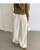 Corduroy Folding Pintuck Hem Snap Wide Banding Pants