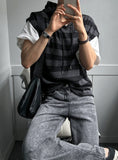 Stripe Mix Hooded Vest Knit