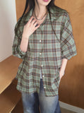 Uter Check Boxy Overfit Vintage Long Sleeve Shirt