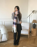Sand Cashmere Stripe Muffler Scarf
