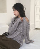 Miken shoulder slit button wool long sleeve T-shirt