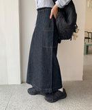 Shingaf Stitch Dark Blue Denim Long Skirt