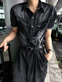 [Muscle Fit] Western Denim Linen Shirt