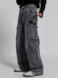 Neutral minimal cargo denim pants