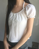 Aring Halter Shirring Puff Lace Blouse