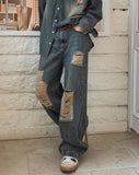 S/S shear damage washed denim pants