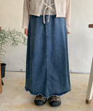 Shuku tassel banding denim long skirt