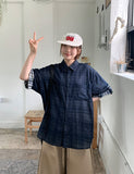 [Unisex] Mebut Roll-Up Check Over Short Sleeve Shirt
