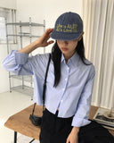 Aru Back Silt Button Crop Long Sleeve Shirt