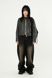 Mud side incision balloon denim pants