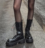 6cm Lucky Platform Sole Lace-Up Boots