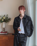 Kanto Coated Black Denim Trucker Jacket