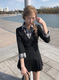 Padin Fake Layered Check Shirt Slim Ribbon T-shirt