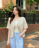 Leju No Collar Tweed Short Sleeve Short Jacket