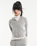 Cozy velour slim crop hood zip-up