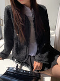 Conbe No Collar Fringe Tweed Jacket