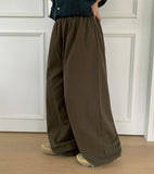 Syuing pin tuck banding wide linen pants