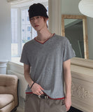 Ladies Layered V-Neck Short Sleeve T-Shirt