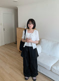 Natsume Embossed Flower Sleeveless Short Sleeve Cardigan Set