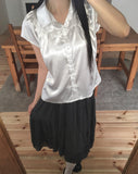 Nerine Dot Ribbon Puff Satin Blouse