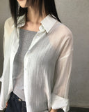 Manin Stripe See-through Overfit Long Sleeve Shirt