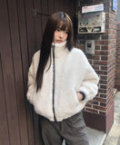 Dren quilted fur color matching zip-up jumper