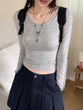 Puning Basic Plain Round Cropped Long Sleeve T-shirt