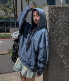 Gradation washing denim hoodie