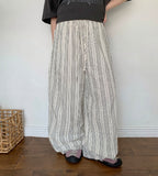 Kvus Linen Stripe Banding Wide Pants