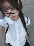 Eva Summer Cap Sleeve Lace Collar Blouse