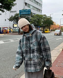 [unisex] Dotum hairy wool check duffel hood coat