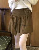 Pio Corset Unbalanced Suede Short Skirt