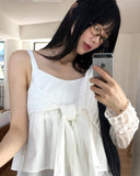 Hajeu ribbon tie strap flare sleeveless blouse
