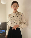 Poche Dot Velvet Tie Brushed Blouse