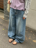 Garange Foldover Low Washing Wide Denim Pants