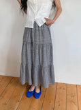 Hinari Check Tiered Banding Long Skirt