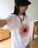 Somi Flower Printed Oversized Fit Boxy Short Sleeve T-shirt