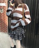 Keru stripe color matching collar knit