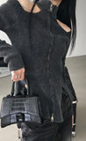 Ribbed Cut Knit Zipup
