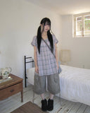 Selmin Check Short Sleeve One Piece